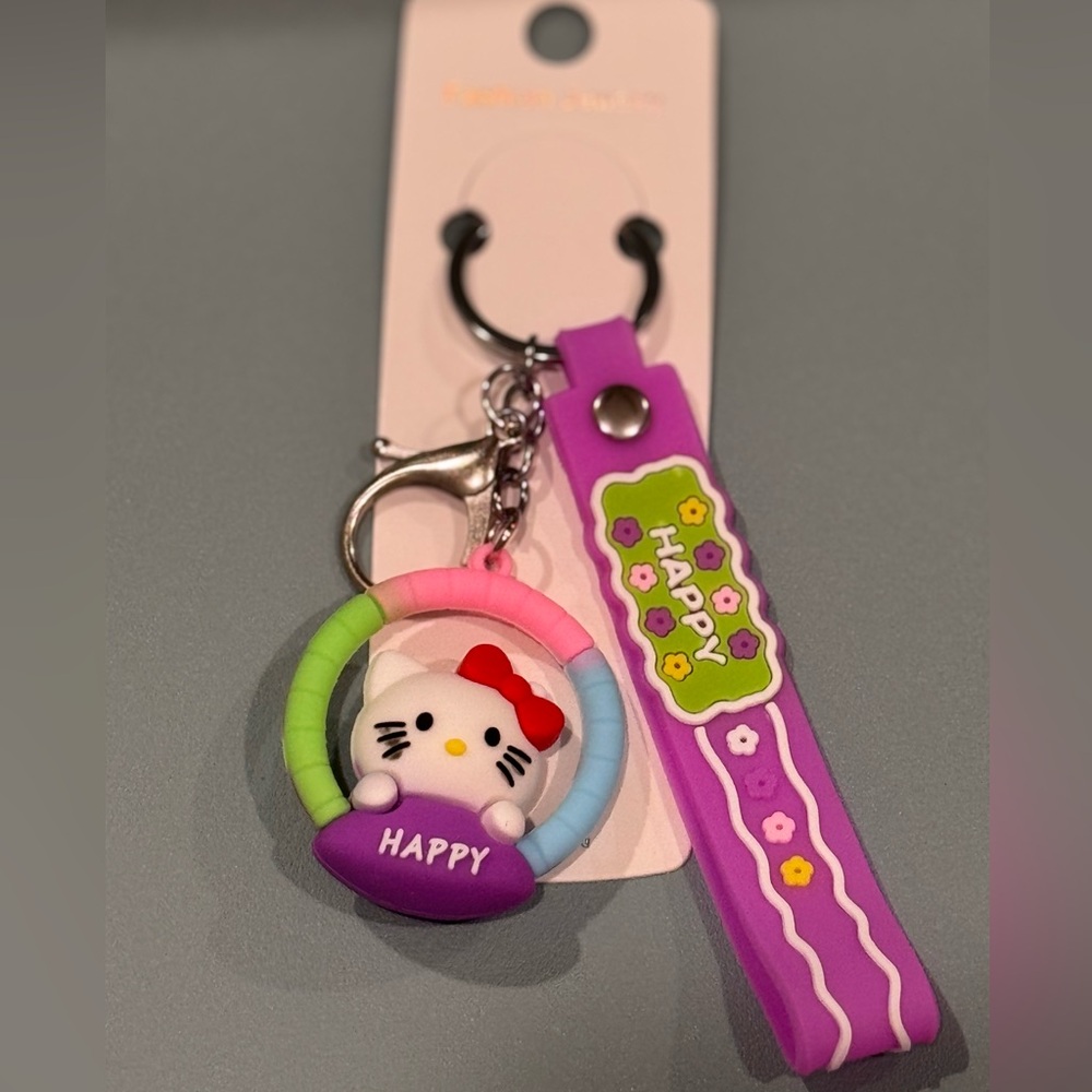 Bag Charm Cartoon Hello Kitty Colorful Wrist Keychain - Red, Blue, Purple & Pink